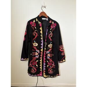 Soft Surroundings Coat Size Small Textured Embroidered Long Jacket Top Elegant